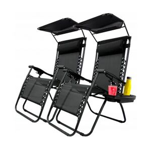 GardenLine Gartenliegestuhl-Set mit verstellbarem Sonnenschutz - Schwarz - 178 x 68 x 110 cm 129895888