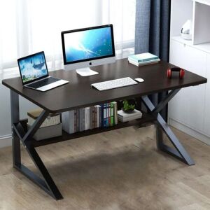 Ecarla Computertisch mit Regal, Wenge, 80 x 40 cm, modernes Design, schwarzer Metallrahmen, geräumige Tischplatte, ideal für Heimbüro, Arbeitszimmer, Schlafzimmer - Büromöbel