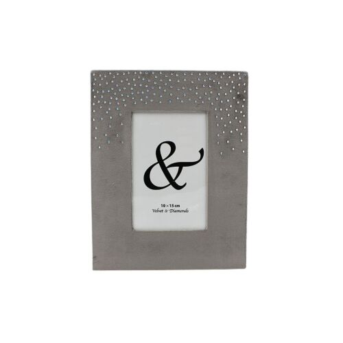 Elegantný fotorámik 18x23 cm – zamatový, sivý s kryštálmi 129901001