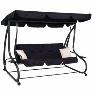 Balansoar de grădină Linda pentru 4 persoane, negru, 220x120x162 cm, cu funcție de pat - Springos