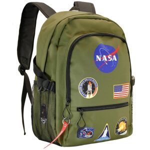 Plecak NASA Fan Fight Khaki, zielony plecak z logo NASA i naszywkami, 31x44x18 cm - Moda i ubiór