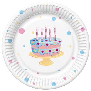 Торта „Честит рожден ден“ с балони, хартиена чиния, 8 бр., 18 см 129901937 - Плоча за еднократна употреба