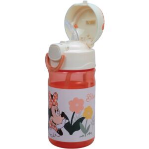 Пластмасова бутилка за вода Disney Minnie Mouse с цветя, сламка и кука, 350 ml - Носител на храна и напитки