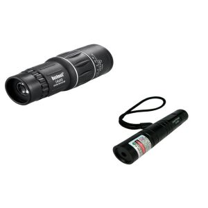 Pachet 3 produse, Laser verde 3D cu acumulator reincarcabil + Monoclu Dual Focus Zoom Lentile Optice Telescop 16x52 + Cadou Cutie bijuterii, Maro 129902424 - Telescop