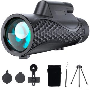 12x50 Монокулярен телескоп за смартфон, дневно и нощно виждане, водоустойчив, със статив, държач за телефон и калъф - Телескоп
