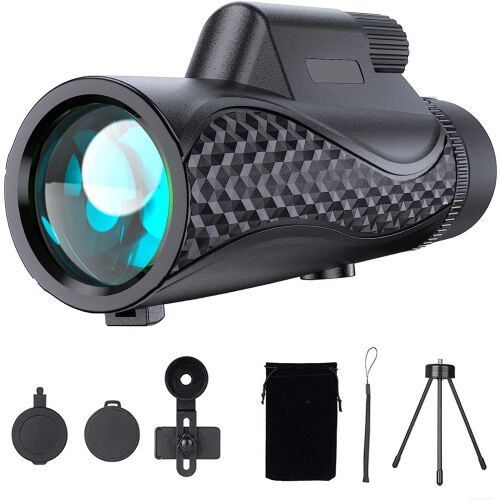 12x50 Monokuláris teleszkóp okostelefonhoz, nappali és éjszakai látás, vízálló, státivval, telefon tartóval és törózsó törkével