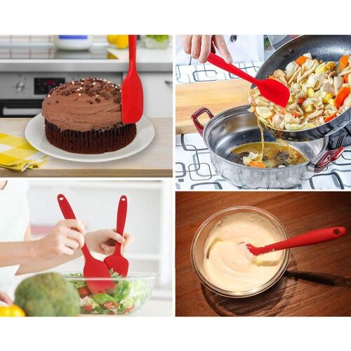 1 db ecset és 3 db konyhai spatula Binhai készlet, szilikon, piros