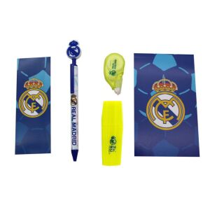 Real Madrid Schreibwaren-Set mit Stift, Textmarker, Radiergummi und Notizbuch - Musikinstrumente zum Spielen, Zeichentafeln, Schreibtafeln, Schreibwaren-Sets, Kreative Spiele, Maltafeln und Filzstifte