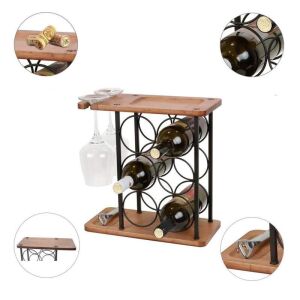 SIKS borosüveg és üvegtartó, fából és acélból, 6 palack rekesz, két üveg tárolóhely, 34,5 x 34 x 16 cm, barna/fekete 145851005 - SIKS