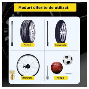 SIKS autós légszivattyú hordozható elektromos, többfunkciós, 4000 mAh, 120 W, LCD digitális kijelző, nyomásmérő, LED zseblámpa, kompresszor USB töltéssel, fekete 145851117 - Elektromos pumpa