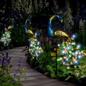 Napelemes páva lámpa RGB LED-del, vízálló, alkonyatérzékelővel, fém, páva design, kültéri dekoráció - Nonbrand Napelemes lámpa