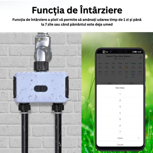 WiFi öntözés/öntözés időzítő, 2 kimenettel, 40 öntözési program, alkalmazásvezérlés, esőkésleltetés, automatikus vagy kézi, IP55 vízálló, hangvezérlés, kompatibilis az Amazon Alexával, Google