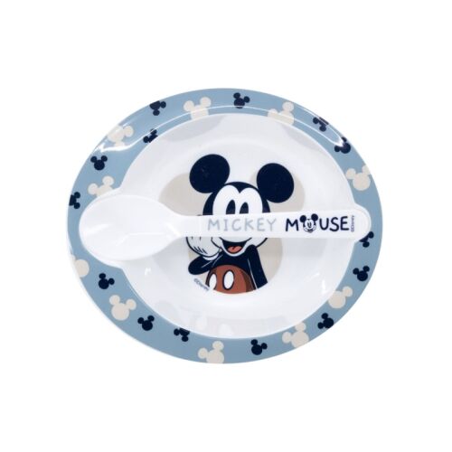 Mickey egér baba tál és kanál szett, kék, 2 db, Stor - Gyerek étkészlet