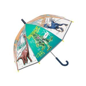 Manueller Regenschirm, Perletti, transparentes POE, Dinosauriermuster, mit reflektierenden Elementen, Cool Kids Kollektion, 65 cm