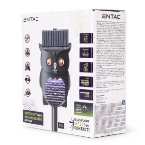 Entac napelemes bagoly kártevőriasztó UV szúnyogcsapdával, fekete, IP44, napelemes, kültéri, kert, kártevőirtás, rovarirtás, rágcsálóirtás, szúnyogirtás - Entac