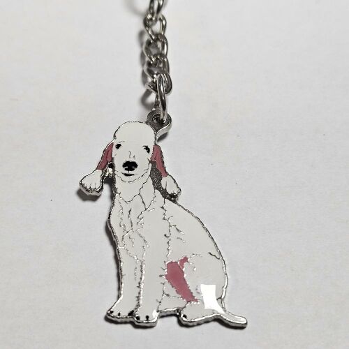 Fehér Bedlington Terrier kutya kulcstartó ezüst lánccal és karabinerrel - Ajándék kulcstartó