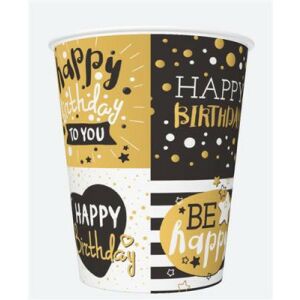 Happy Birthday Golden papír pohár 8 db-os 250 ml 129927952 - Party kellék