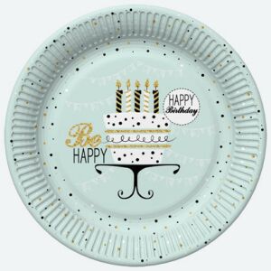 Happy Birthday Mint papírtányér 8 db-os 22,7 cm 129928043 - Party kellék