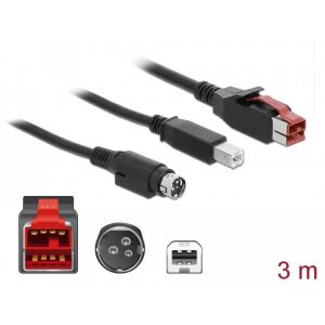 DELOCK Kabel PoweredUSB 24v męski > USB-B męski +węże 3Pin 3,0m 129970674 - Kabel danych