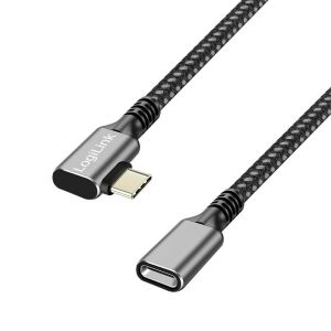 Logilink USB 3.2 Gen2 Type-C kábel, C/M 90 - USB-C/F, PD, alu, fekete/szürke, 1 m (CUA0111) 129973299 - Logilink