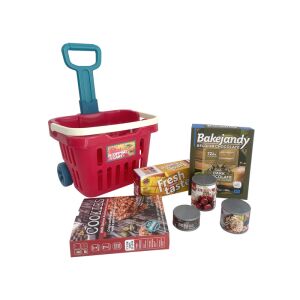 Wózek na zakupy do pchania z zabawkowymi artykułami spożywczymi 129989605 - Sklep, zabawa, zakupy