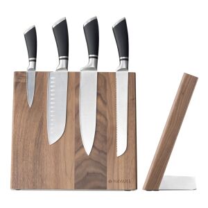 Navaris diófa mágneses késtartó 4 késsel, konyhai rendszerező - Késtartó