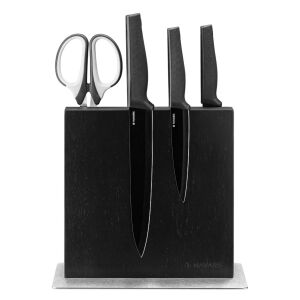 Magnetyczny uchwyt na noże Navaris, czarny orzech, podstawa ze stali nierdzewnej, do przechowywania noży i nożyczek - Przechowywanie i sortowanie
