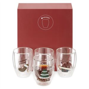 4 darabos Navaris duplafalú borospohár készlet, 350 ml, karácsonyi minta, boroszilikát üveg, 60991.01