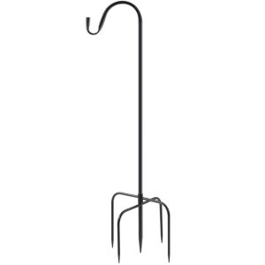 Stojak na rośliny Navaris z metalu, czarny, z dwoma haczykami i kolcami do ziemi - Projektowanie wnętrz