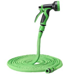 Furtun de grădină extensibil Navaris cu 10 funcții de pulverizare, 7,5-15m, 24,7-49,3 inci, verde, negru, furtun extensibil, duză de pulverizare - Irigare