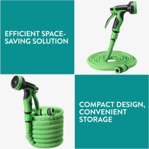 Furtun de grădină extensibil Navaris cu 10 setări de pulverizare, soluție de economisire a spațiului, design compact, depozitare convenabilă - Irigare