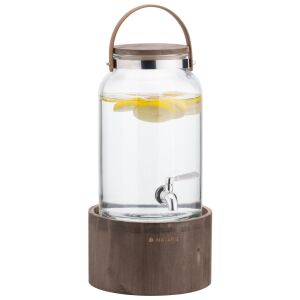 Dispenser na nápoje Navaris, 5,6L sklenený dávkovač s dreveným stojanom a koženou rukoväťou - Dávkovače nápojov