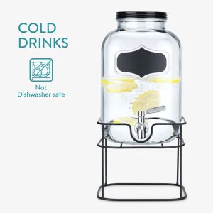 Dystrybutor napojów Navaris z czarnym metalowym stojakiem, 5 l, z kranem ze stali nierdzewnej, szkło, 59968.01