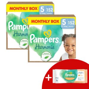 Pampers Harmonie 2 Monthly Diaper Pack 11-16kg Junior 5 (304pcs) + Gift Wipes 129981231