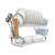Two tier dish drying rack, stainless steel, with cutlery holder and cup holder, in use