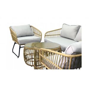 Kerti bútor szett barna kanapé 2 fotellel, asztallal és szürke párnákkal 139975920 - Ramiz