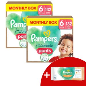 Pampers Harmonie Pants Junior Mărimea 6 Cutie lunară (264 bucăți) cu șervețele umede gratuite - Schimbarea scutecelor
