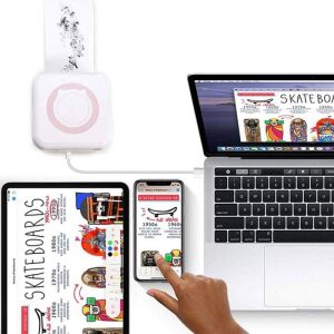 Hordozható SIKS Mini zsebnyomtató, alkalmazással, Bluetooth, hőnyomtatás, iOS/Android kompatibilis, fehér/rózsaszín 145433201 - SIKS