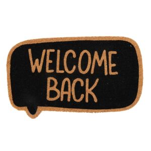 Covor de intrare Welcome Back, 75x41 cm, coir natural, suport antiderapant, negru și maro, design în formă de balon de dialog - Covorașe intrare