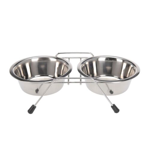 Rozsdamentes acélból készült dupla kutyatál állvánnyal, kis kutyák és macskák számára készült tál ételhez és vízhez