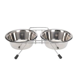 2er-Set Näpfe, für Hunde und Katzen, mit Ständer, Edelstahl, 11,5 cm
