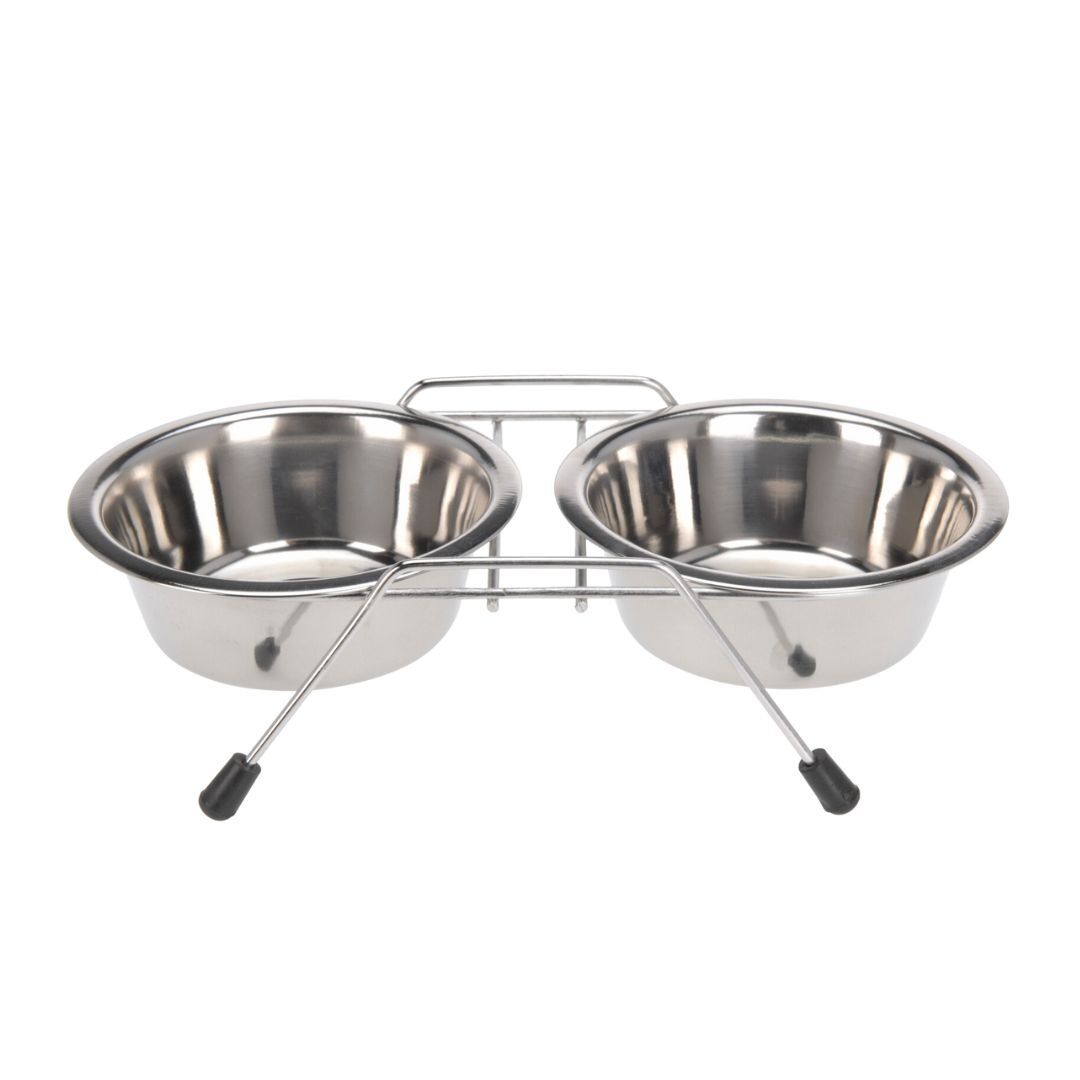 Sada 2 misiek, pre psy a mačky, so stojanom, nehrdzavejúca oceľ, 11,5 cm