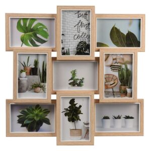 Rám na fotografie s kolážou pre 9 fotografií, 10x15 cm, prírodný drevený povrch, MDF, ľahko zavesiteľný - Rámy na obrazy