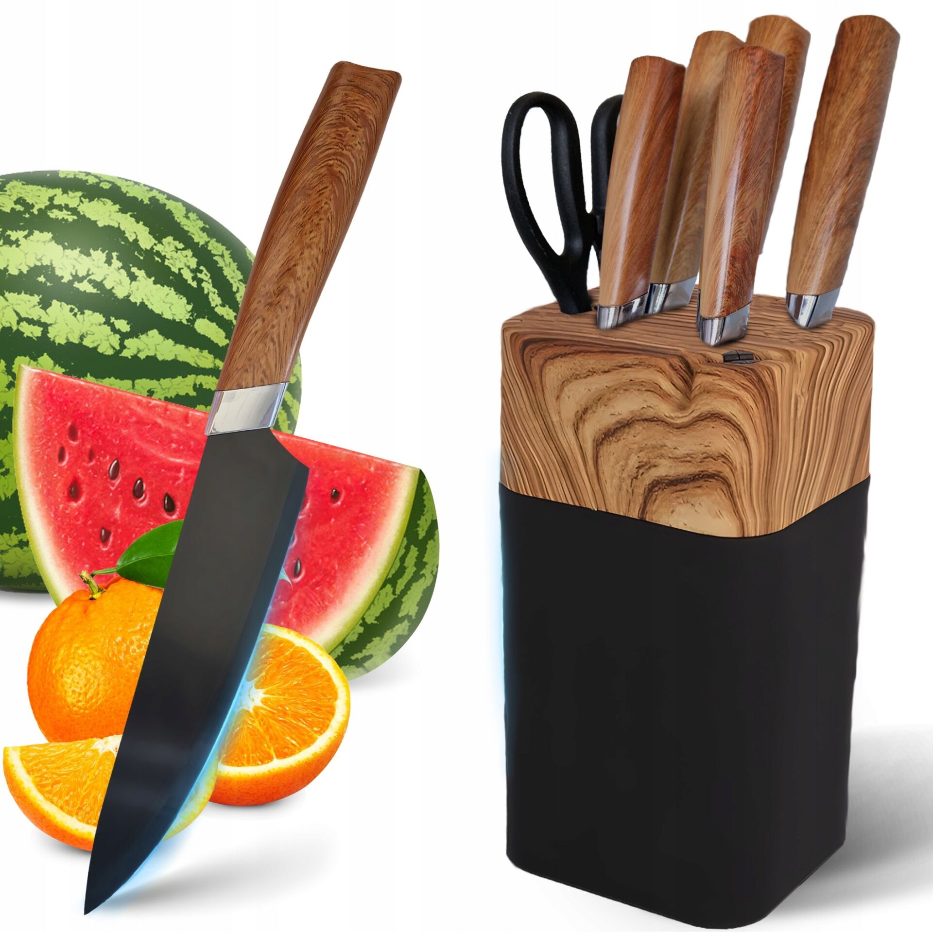 Retoo 7 részes Késkészlet állvánnyal -Fekete, Barna