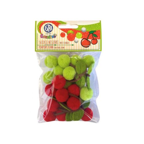 CREATIVO Plüss Pompon Labdák Édes Cseresznyék 20mm, kézműves kellékek DIY projektekhez, scrapbookhoz, kártyakészítéshez