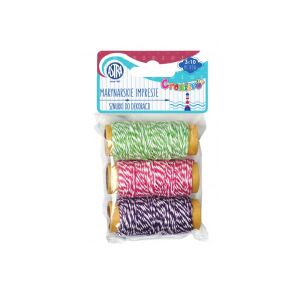 CREATIVO Dekoratív pamut zsinór 3x10m MARINE zöld/piros/lila, 335118007