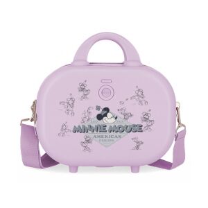 Lila Enso Minnie Mouse kozmetikai utazó táska vállpánttal, elülső nézet - Kozmetikai bőrönd
