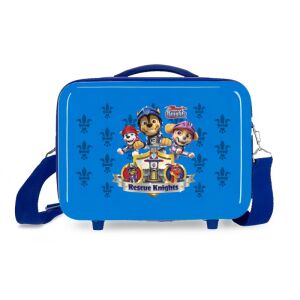 A kék PAW PATROL Rescue Knights kozmetikai táska elülső nézete a PAW PATROL Rescue Knights logóval - Kozmetikai bőrönd