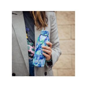 Quokka Solid rozsdamentes acél kulacs kék íriszek mintával, 510ml, ideális italok hidegen vagy melegen tartásához - Termosz és italtartó