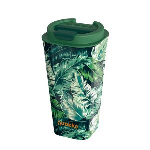 Kubek termiczny Quokka Flux Jungle, 450ml, plastikowy kubek podróżny z motywem zielonych liści - Nośnik żywności i napojów